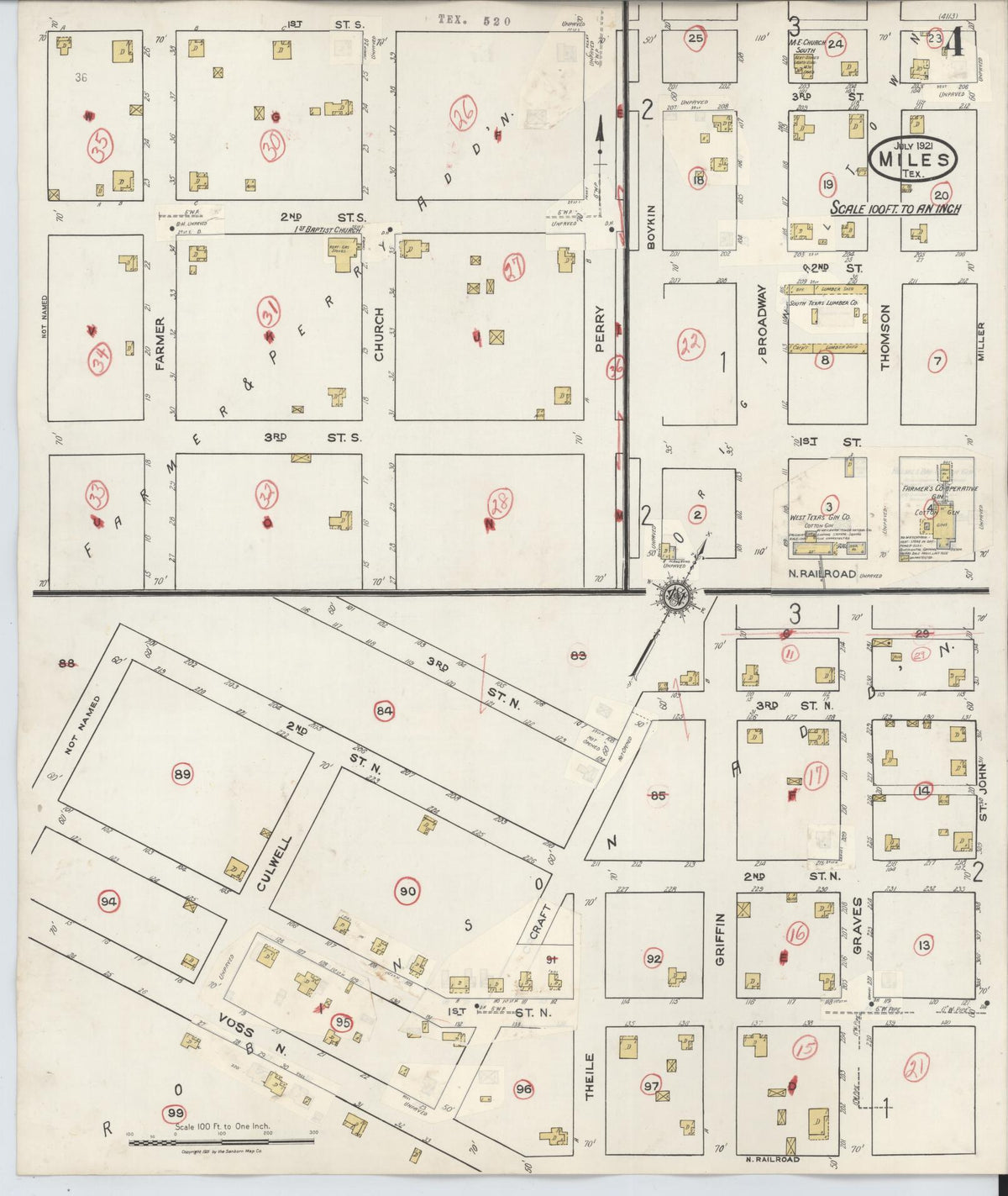 Sanborn Fire Insurance Map from Miles, Runnels County, Texas (1936), Sheet #0004 - Complete Map Set gallery image, historic Sanborn map, vintage wall art, Texas Texas