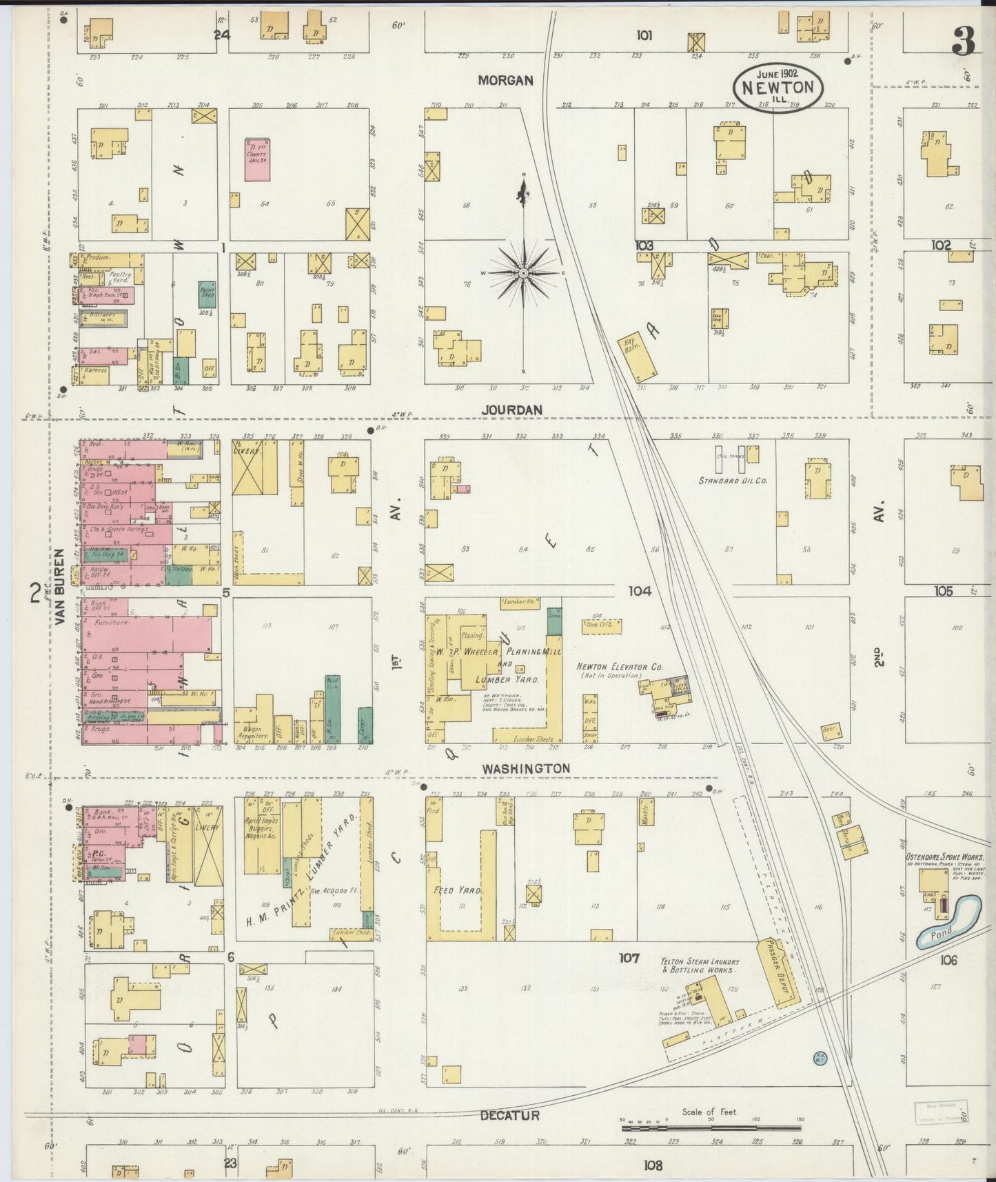 Sanborn Fire Insurance Map from Newton, Jasper County, Illinois (1902), Sheet #0003 - Complete Map Set gallery image, historic Sanborn map, vintage wall art, Illinois Illinois