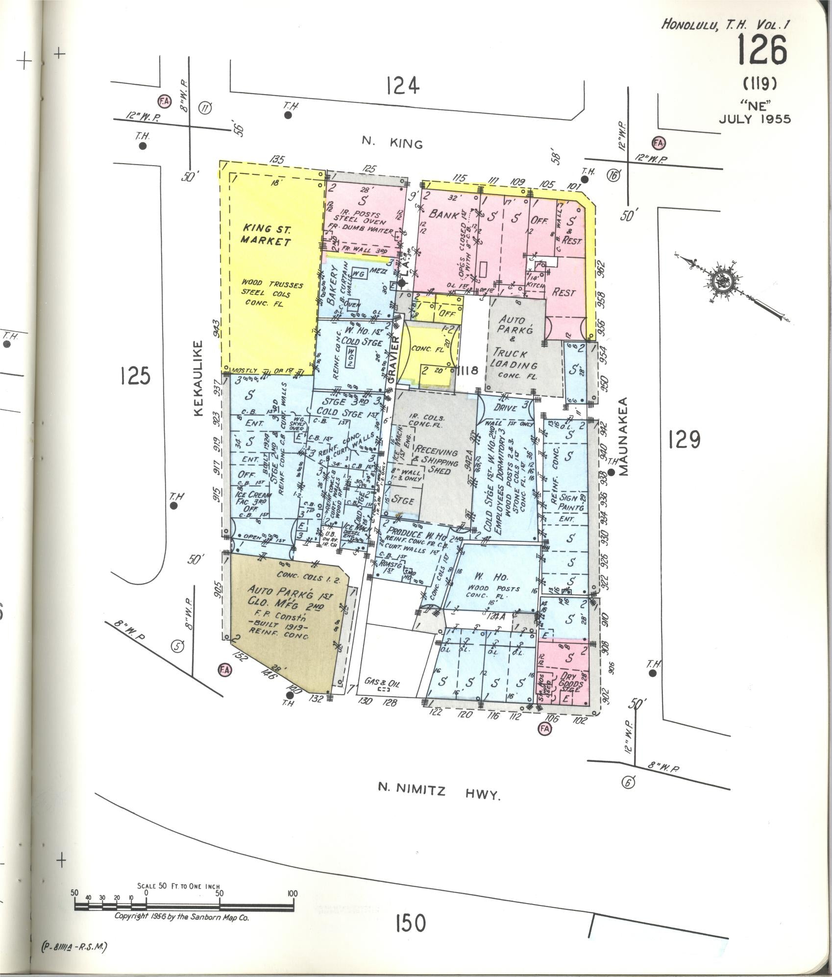 Sanborn Fire Insurance Map from Honolulu, Oahu County, Hawaii (1955), Sheet #0126 - Historic Sanborn Fire Insurance Map Print