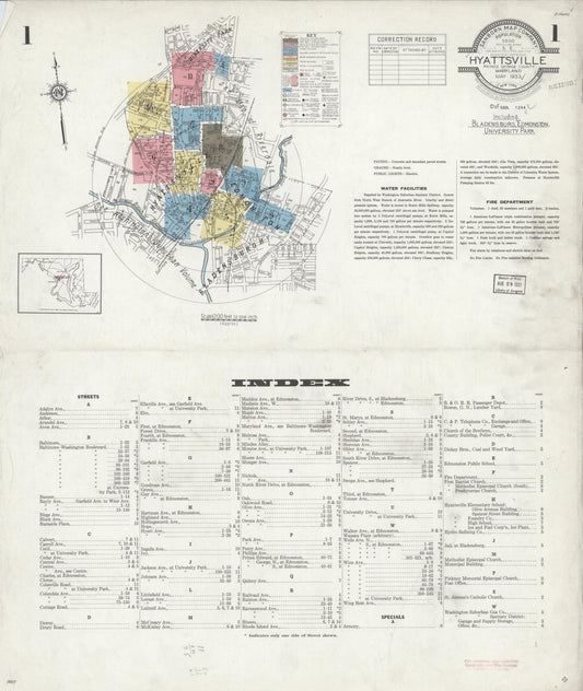 Sanborn Fire Insurance Map from Hyattsville, Prince Georges County, Maryland (1933), Sheet #0001 - Historic Sanborn Fire Insurance Map Print, vintage old map wall art, antique decor, genealogy gift, Maryland Maryland map