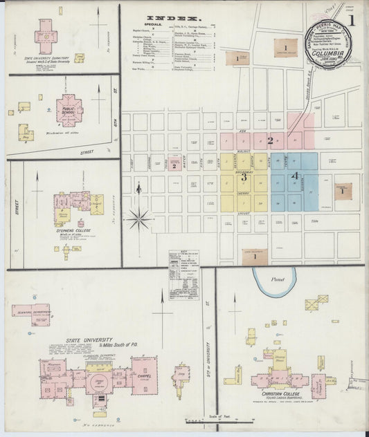 Sanborn Fire Insurance Map from Columbia, Boone County, Missouri (1890), Sheet #0001 - Complete Map Set gallery image, historic Sanborn map, vintage wall art, Missouri Missouri