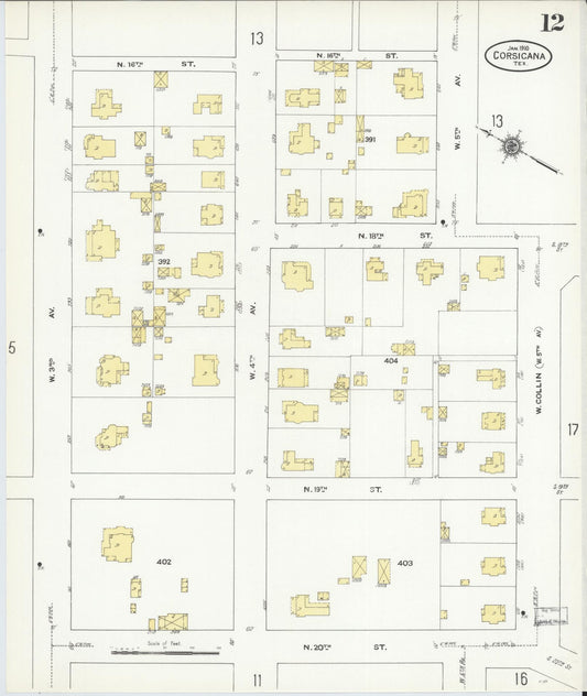Sanborn Fire Insurance Map from Corsicana, Navarro County, Texas (1910), Sheet #0012 - Historic Sanborn Fire Insurance Map Print, vintage old map wall art, antique decor, genealogy gift, Texas Texas map