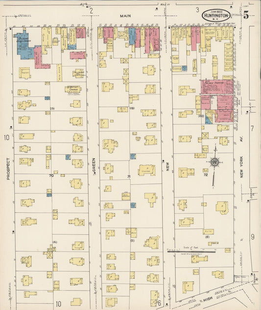 Sanborn Fire Insurance Map from Huntington, Suffolk County, New York (1922), Sheet #0005 - Historic Sanborn Fire Insurance Map Print, vintage old map wall art, antique decor, genealogy gift, New York New York map