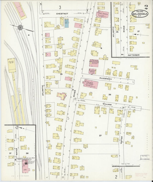 Sanborn Fire Insurance Map from Salamanca, Cattaraugus County, New York (1910), Sheet #0002 - Historic Sanborn Fire Insurance Map Print, vintage old map wall art, antique decor, genealogy gift, New York New York map