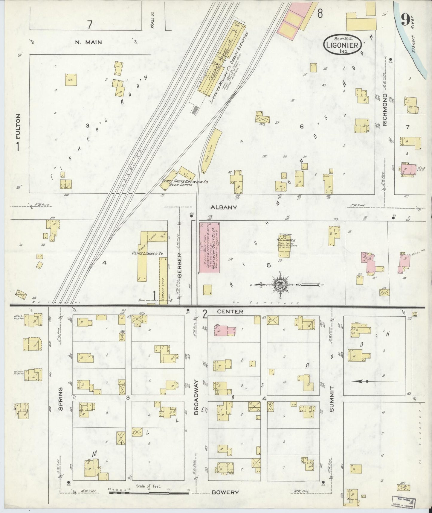 Sanborn Fire Insurance Map from Ligonier, Noble County, Indiana (1914), Sheet #0009 - Complete Map Set gallery image, historic Sanborn map, vintage wall art, Indiana Indiana