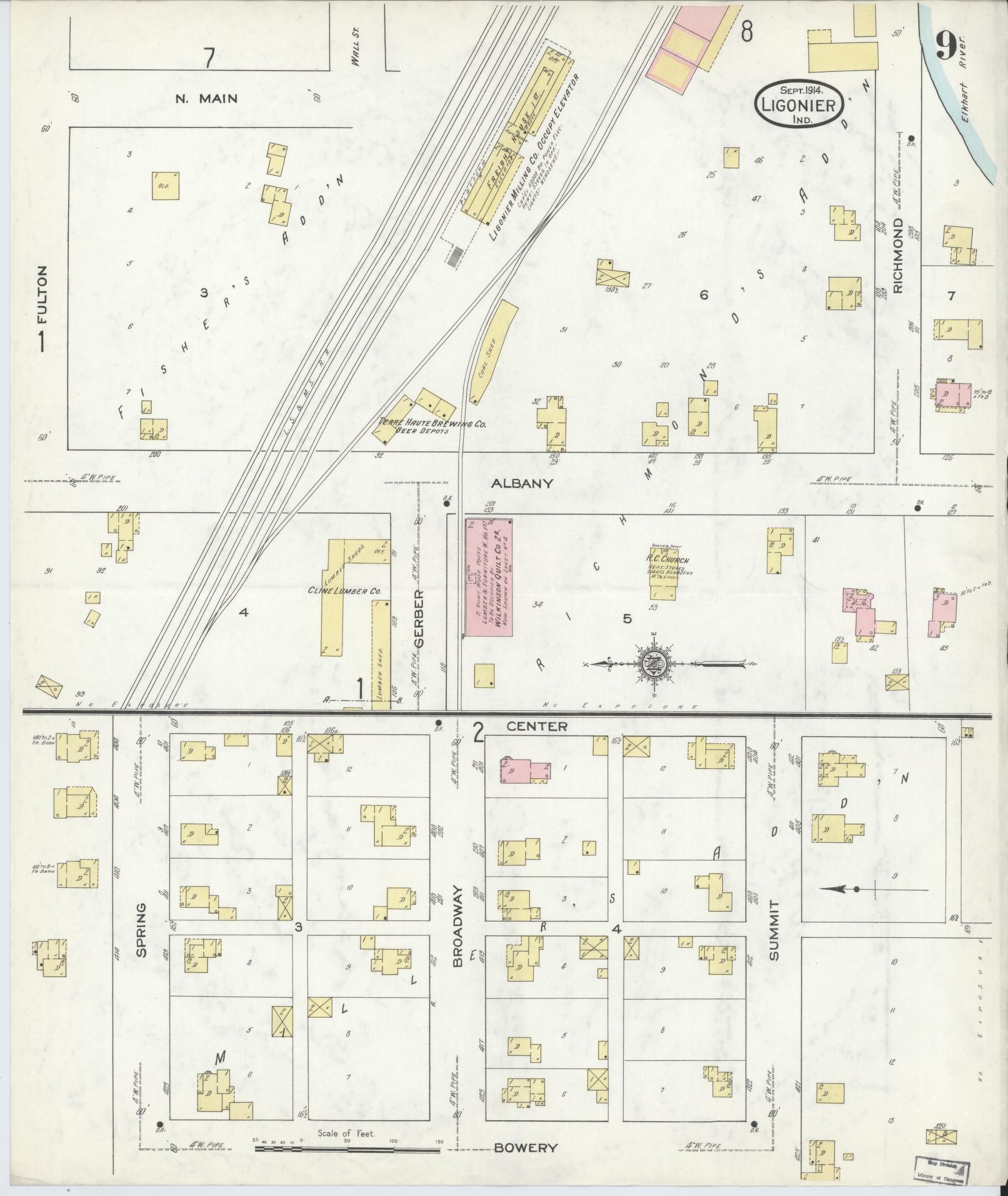 Sanborn Fire Insurance Map from Ligonier, Noble County, Indiana (1914), Sheet #0009 - Complete Map Set gallery image, historic Sanborn map, vintage wall art, Indiana Indiana