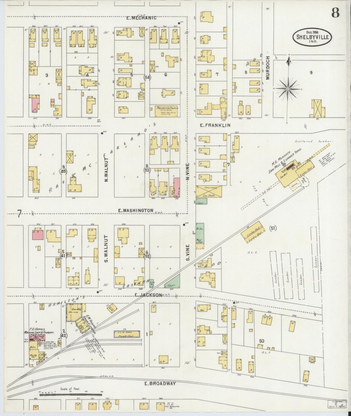 Sanborn Fire Insurance Map from Shelbyville, Shelby County, Indiana (1898), Sheet #0008 - Complete Map Set gallery image, historic Sanborn map, vintage wall art, Indiana Indiana