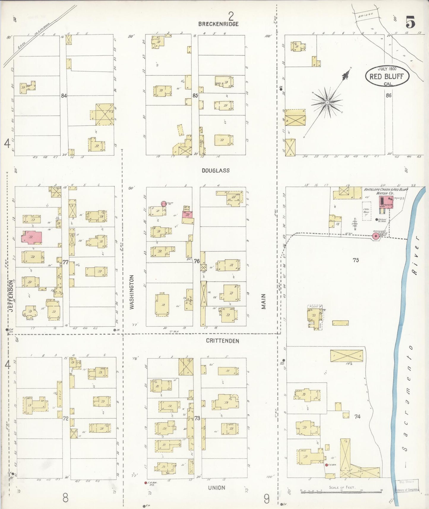 Sanborn Fire Insurance Map from Red Bluff, Tehama County, California (1900), Sheet #0005 - Complete Map Set gallery image, historic Sanborn map, vintage wall art, California California