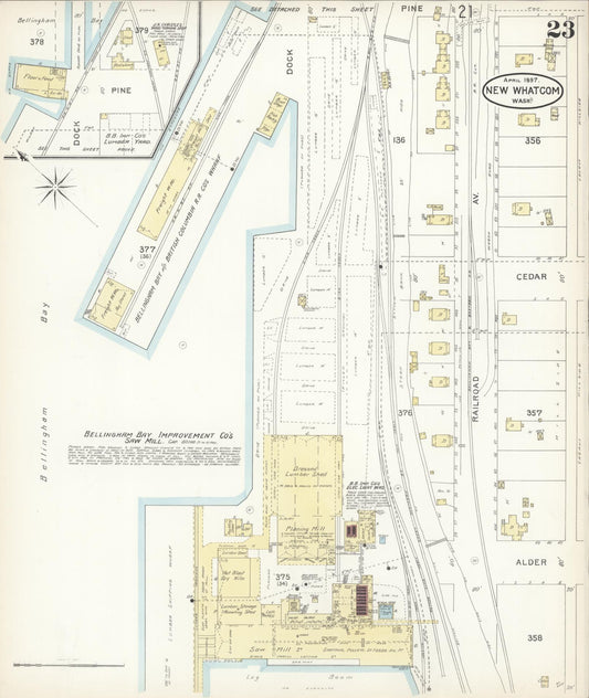 Sanborn Fire Insurance Map from New Whatcom, Whatcom County, Washington (1897), Sheet #0023 - Historic Sanborn Fire Insurance Map Print, vintage old map wall art, antique decor, genealogy gift, Washington Washington map