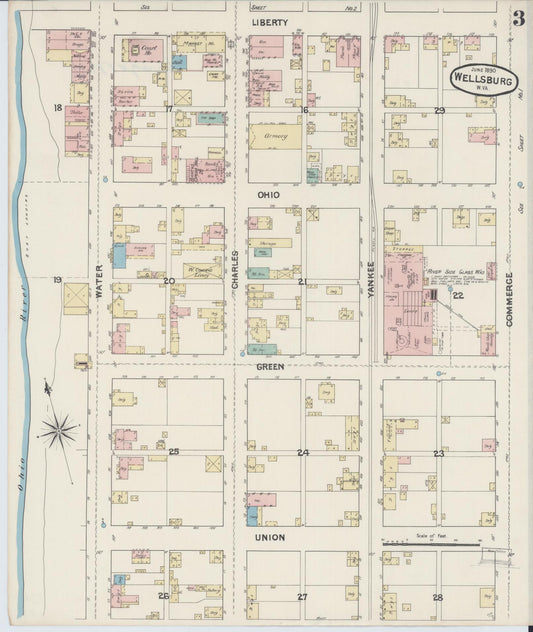 Sanborn Fire Insurance Map from Wellsburg, Brooke County, West Virginia (1890), Sheet #0003 - Historic Sanborn Fire Insurance Map Print, vintage old map wall art, antique decor, genealogy gift, West Virginia West Virginia map