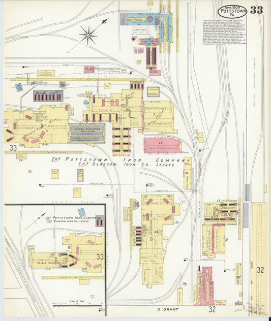 Sanborn Fire Insurance Map from Pottstown, Montgomery County, Pennsylvania (1909), Sheet #0033 - Historic Sanborn Fire Insurance Map Print, vintage old map wall art, antique decor, genealogy gift, Pennsylvania Pennsylvania map