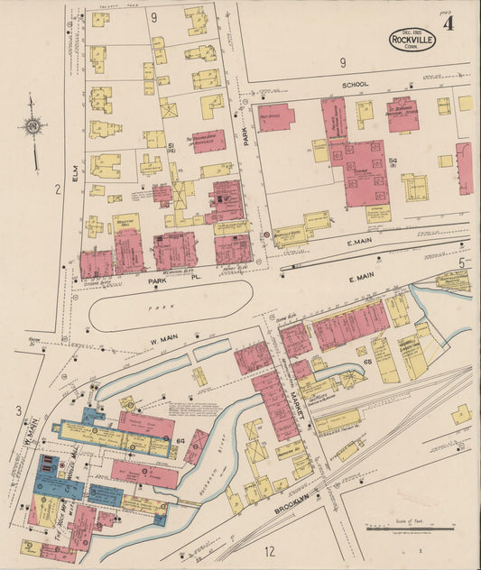 Sanborn Fire Insurance Map from Rockville, Tolland County, Connecticut (1921), Sheet #0004 - Historic Sanborn Fire Insurance Map Print, vintage old map wall art, antique decor, genealogy gift, Connecticut Connecticut map
