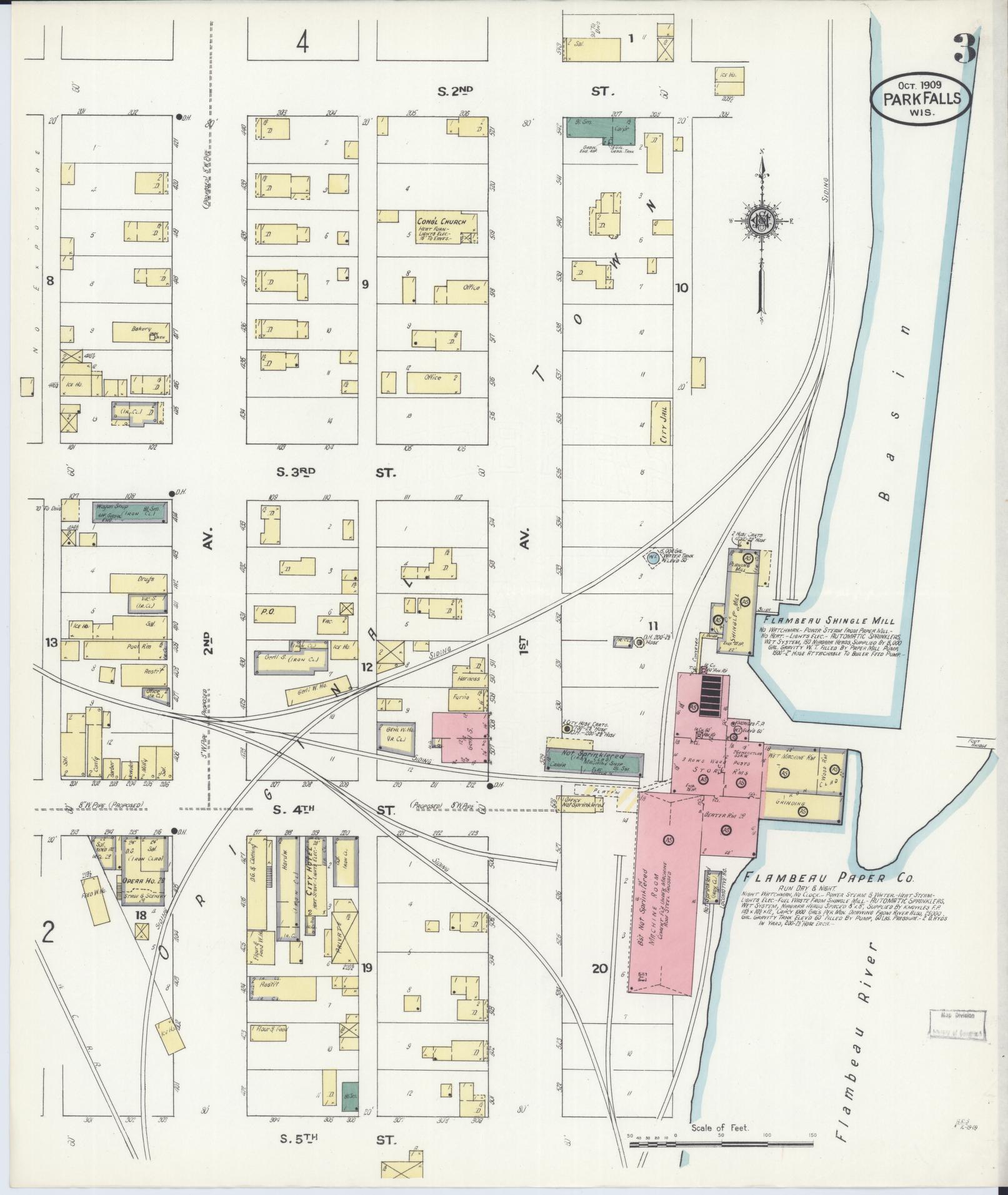Sanborn Fire Insurance Map from Park Falls, Price County, Wisconsin (1909), Sheet #0003 - Complete Map Set gallery image, historic Sanborn map, vintage wall art, Wisconsin Wisconsin