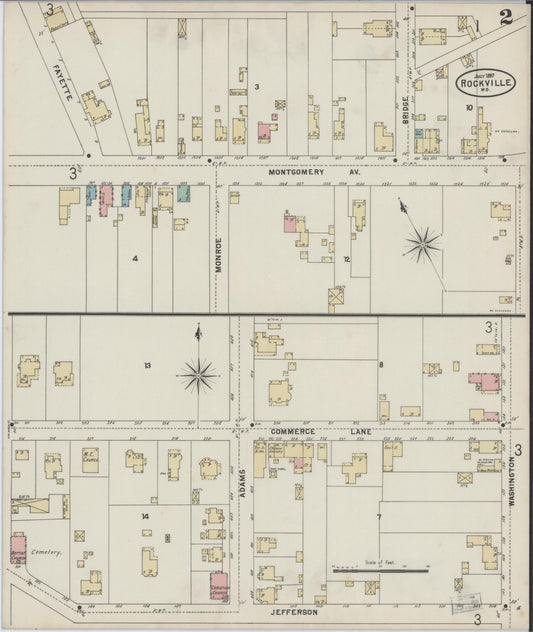 Sanborn Fire Insurance Map from Rockville, Montgomery County, Maryland (1897), Sheet #0002 - Historic Sanborn Fire Insurance Map Print, vintage old map wall art, antique decor, genealogy gift, Maryland Maryland map
