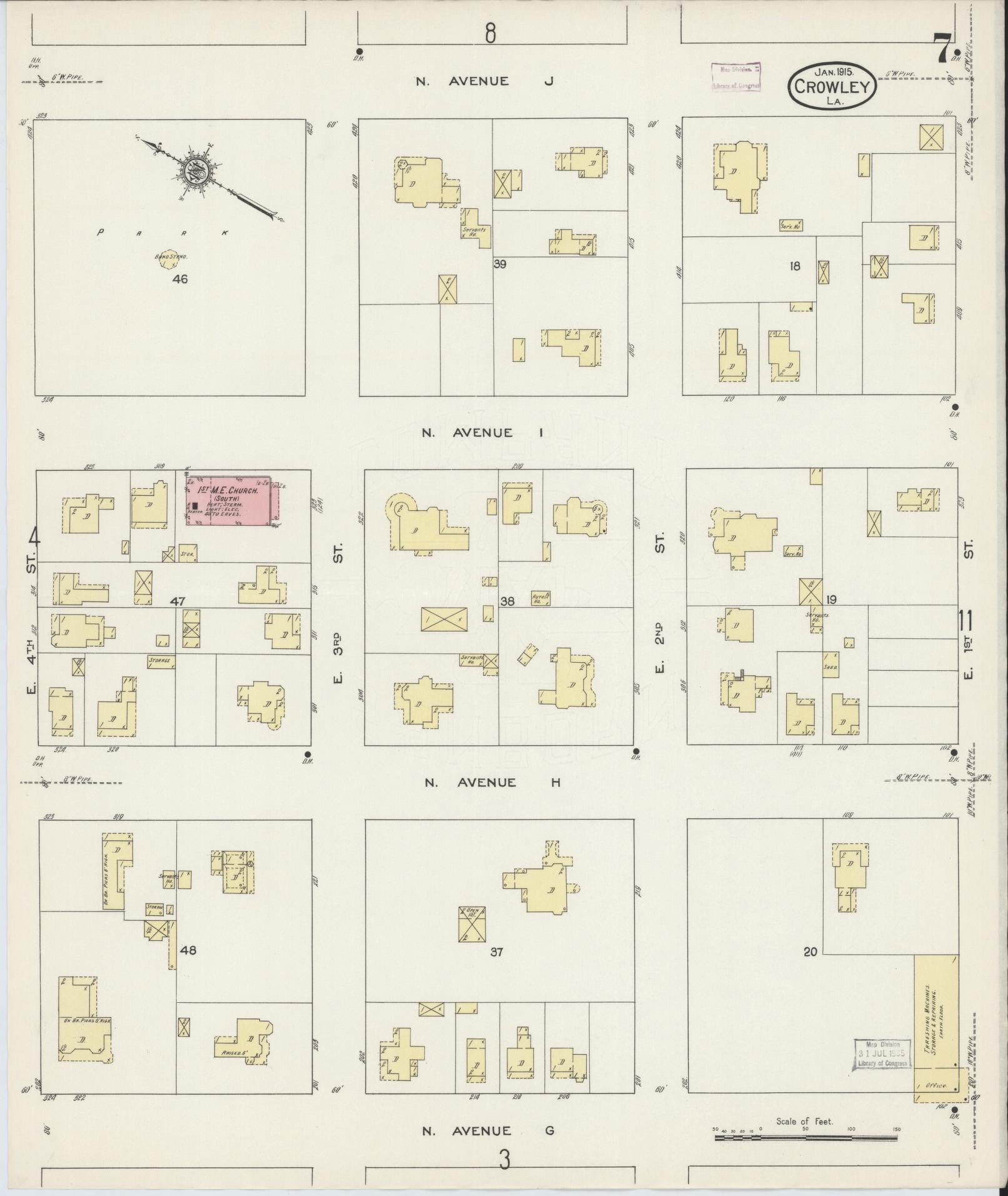 Sanborn Fire Insurance Map from Crowley, Acadia Parish, Louisiana (1915), Sheet #0007 - Complete Map Set gallery image, historic Sanborn map, vintage wall art, Louisiana Louisiana