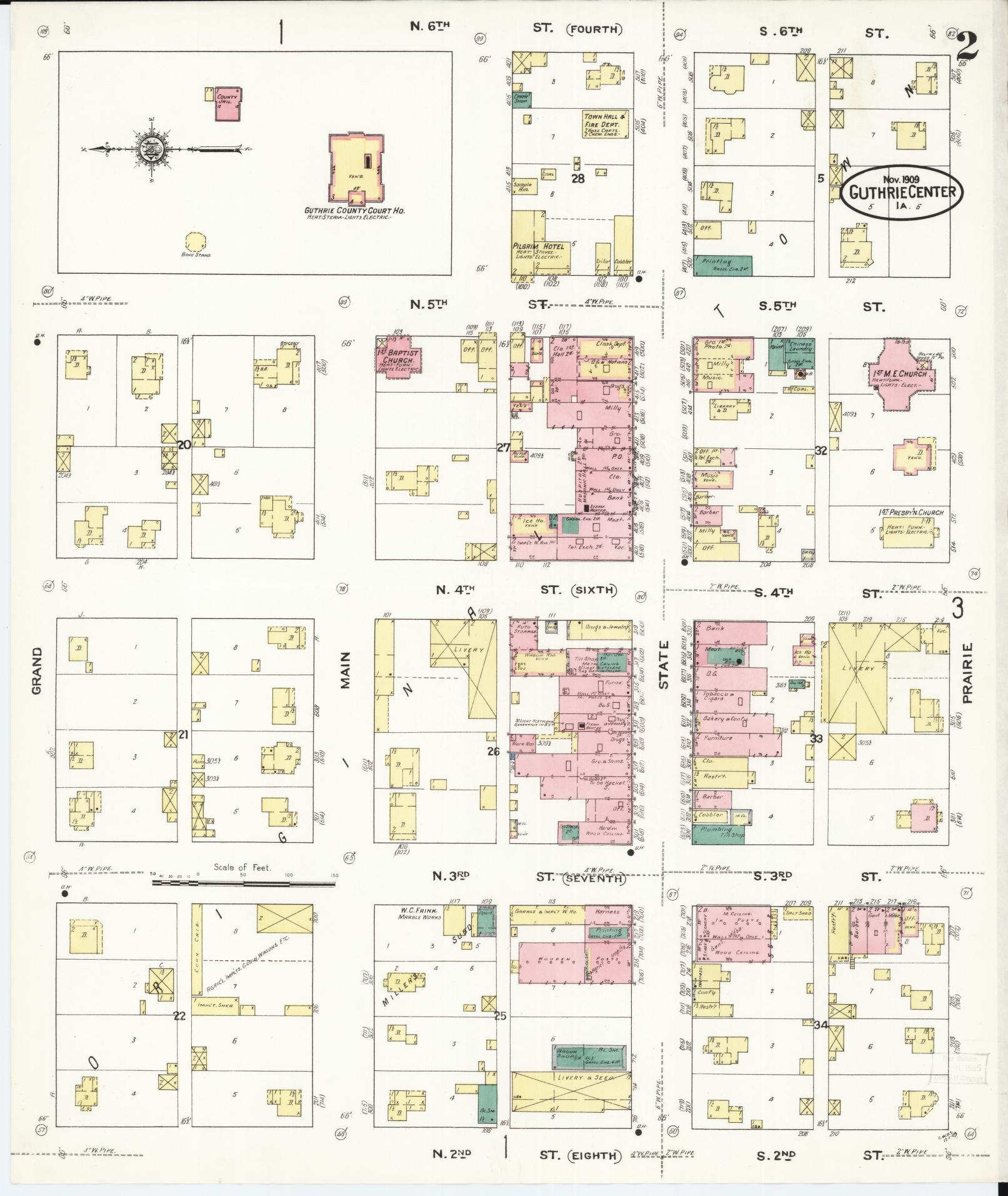 Sanborn Fire Insurance Map from Guthrie Center, Guthrie County, Iowa (1909), Sheet #0002 - Historic Sanborn Fire Insurance Map Print, vintage old map wall art
