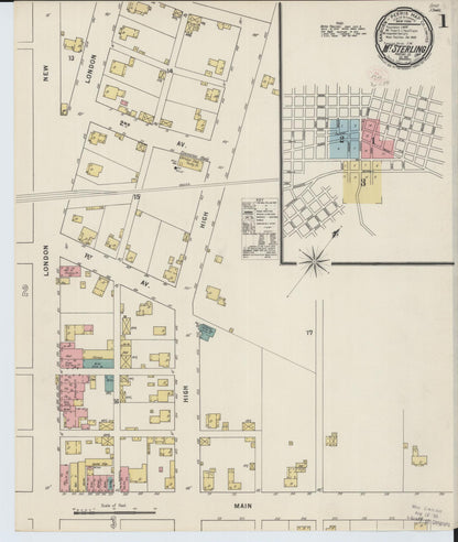 Sanborn Fire Insurance Map from Mount Sterling, Madison County, Ohio (1895), Sheet #0001 - Historic Sanborn Fire Insurance Map Print, vintage old map wall art, antique decor, genealogy gift, Ohio Ohio map