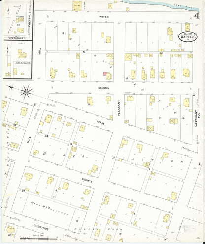 Sanborn Fire Insurance Map from Wapello, Louisa County, Iowa (1909), Sheet #0004 - Historic Sanborn Fire Insurance Map Print, vintage old map wall art