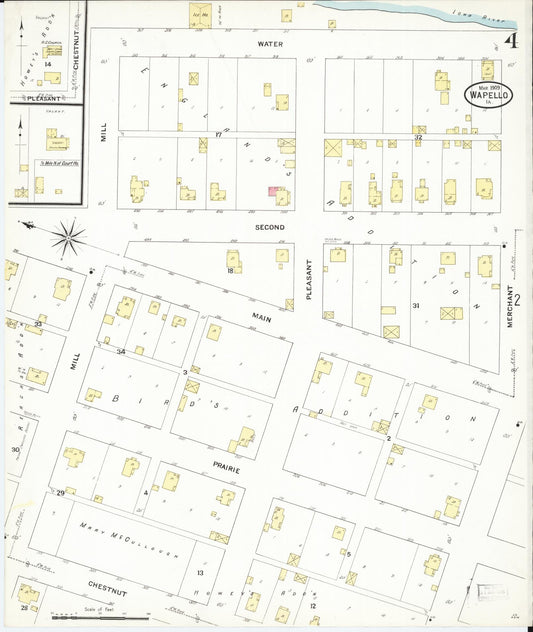 Sanborn Fire Insurance Map from Wapello, Louisa County, Iowa (1909), Sheet #0004 - Historic Sanborn Fire Insurance Map Print, vintage old map wall art