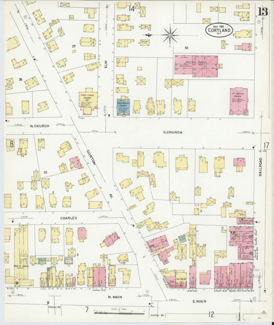 Sanborn Fire Insurance Map from Cortland, Cortland County, New York (1908), Sheet #0013 - Historic Sanborn Fire Insurance Map Print, vintage old map wall art, antique decor, genealogy gift, New York New York map