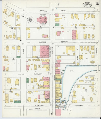 Sanborn Fire Insurance Map from Saint Marys, Auglaize County, Ohio (1901), Sheet #0002 - Historic Sanborn Fire Insurance Map Print, vintage old map wall art, antique decor, genealogy gift, Ohio Ohio map