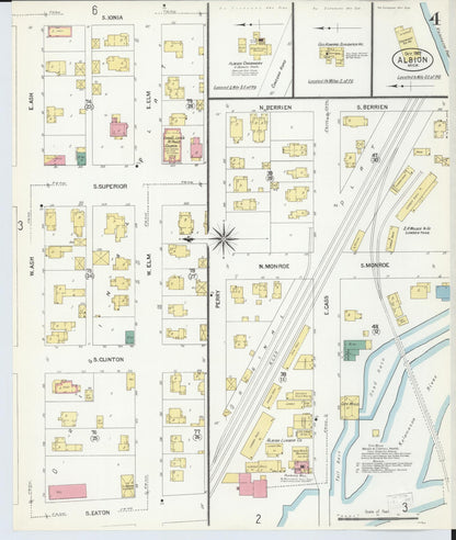 Sanborn Fire Insurance Map from Albion, Calhoun County, Michigan (1907), Sheet #0004 - Complete Map Set gallery image, historic Sanborn map, vintage wall art, Michigan Michigan