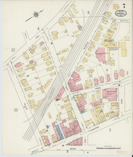 Sanborn Fire Insurance Map from Hornell, Steuben County, New York (1915), Sheet #0007 - Historic Sanborn Fire Insurance Map Print, vintage old map wall art, antique decor, genealogy gift, New York New York map