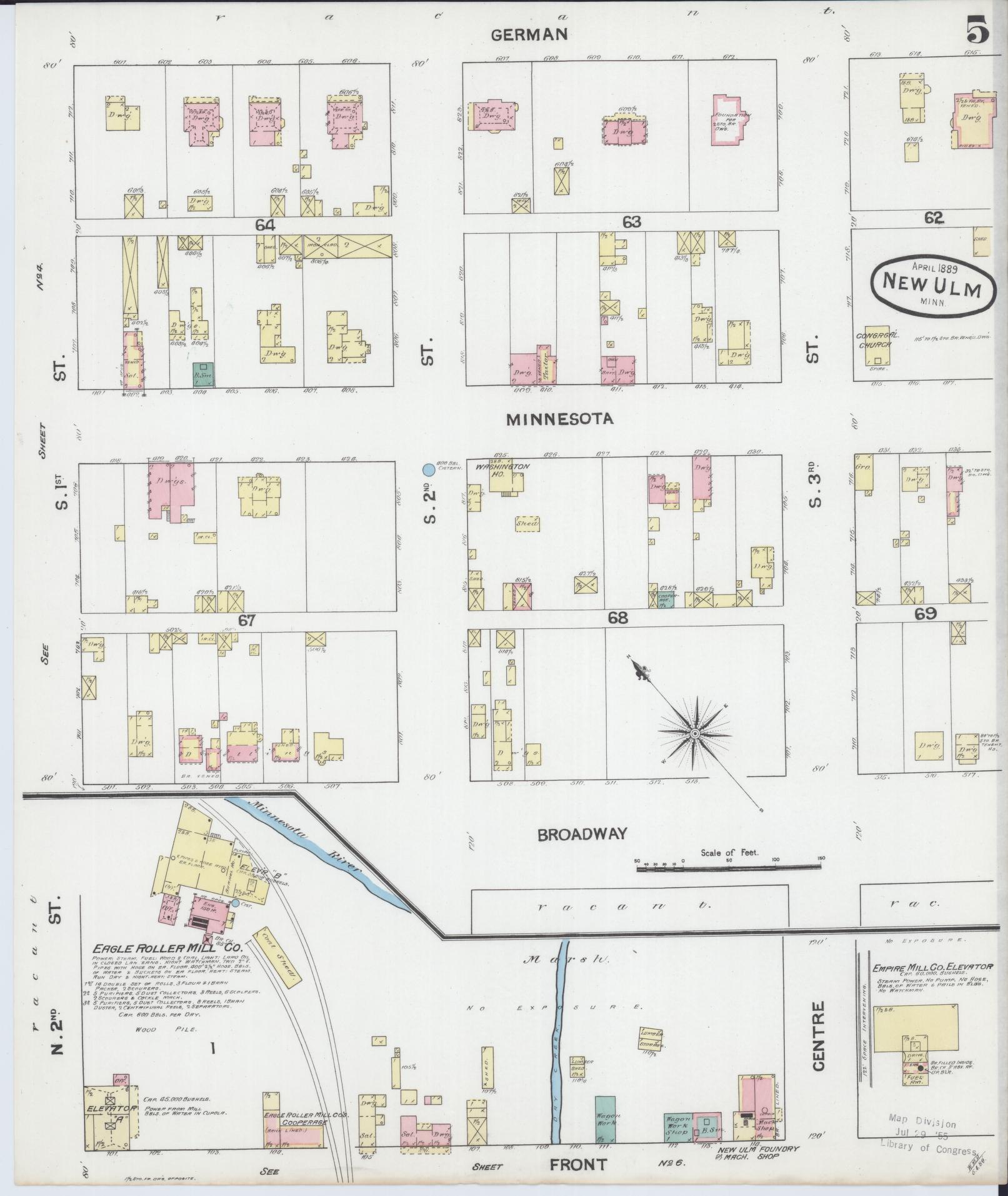 Sanborn Fire Insurance Map from New Ulm, Brown County, Minnesota (1889), Sheet #0005 - Historic Sanborn Fire Insurance Map Print, vintage old map wall art, antique decor, genealogy gift, Minnesota Minnesota map