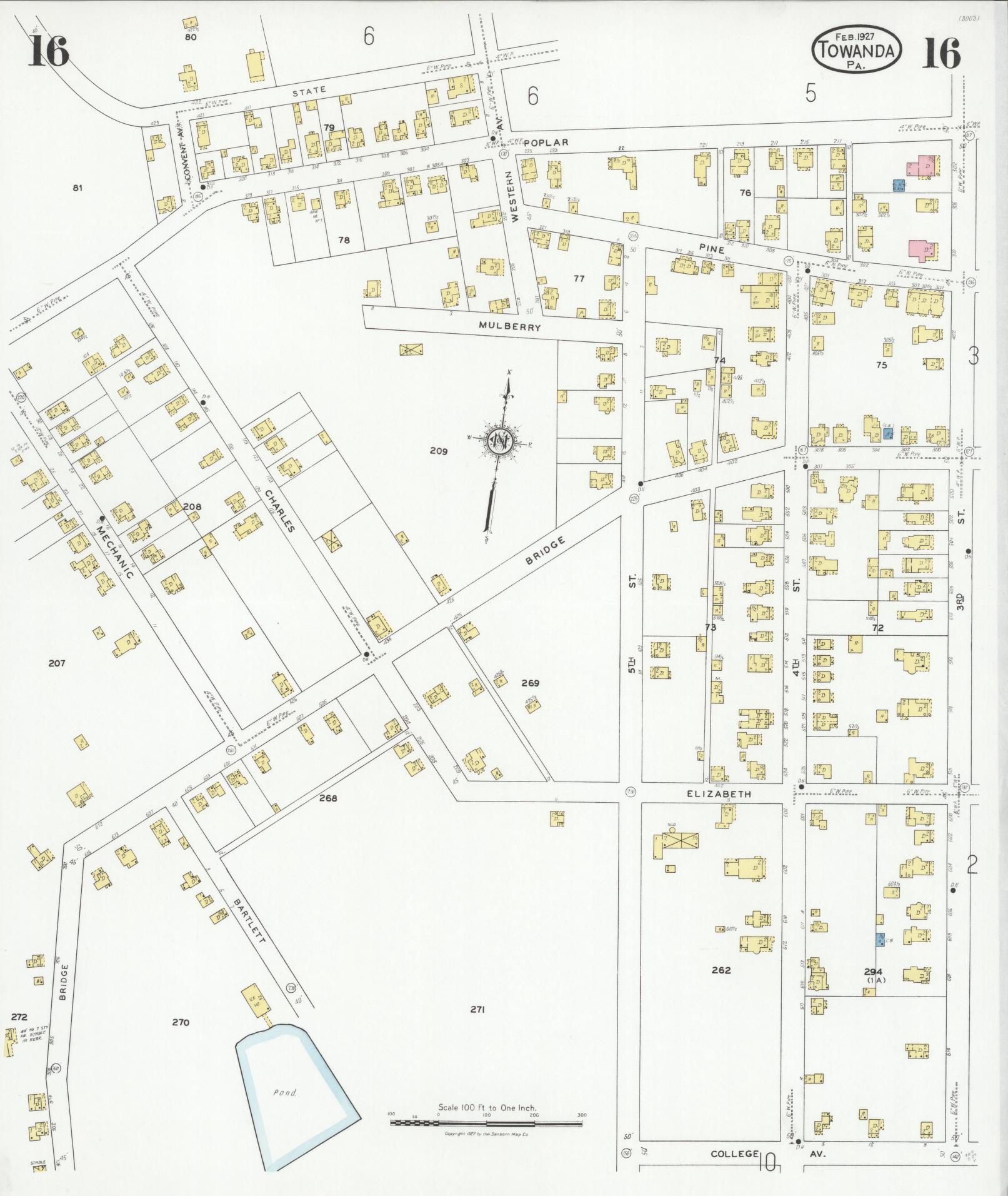 Sanborn Fire Insurance Map from Towanda, Bradford County, Pennsylvania (1927), Sheet #0016 - Complete Map Set gallery image, historic Sanborn map, vintage wall art, Pennsylvania Pennsylvania
