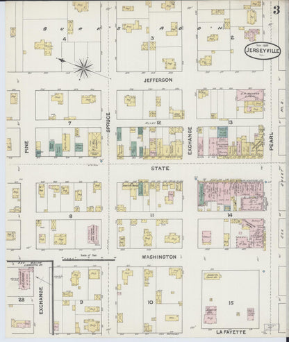 Sanborn Fire Insurance Map from Jerseyville, Jersey County, Illinois (1889), Sheet #0003 - Complete Map Set gallery image, historic Sanborn map, vintage wall art, Illinois Illinois
