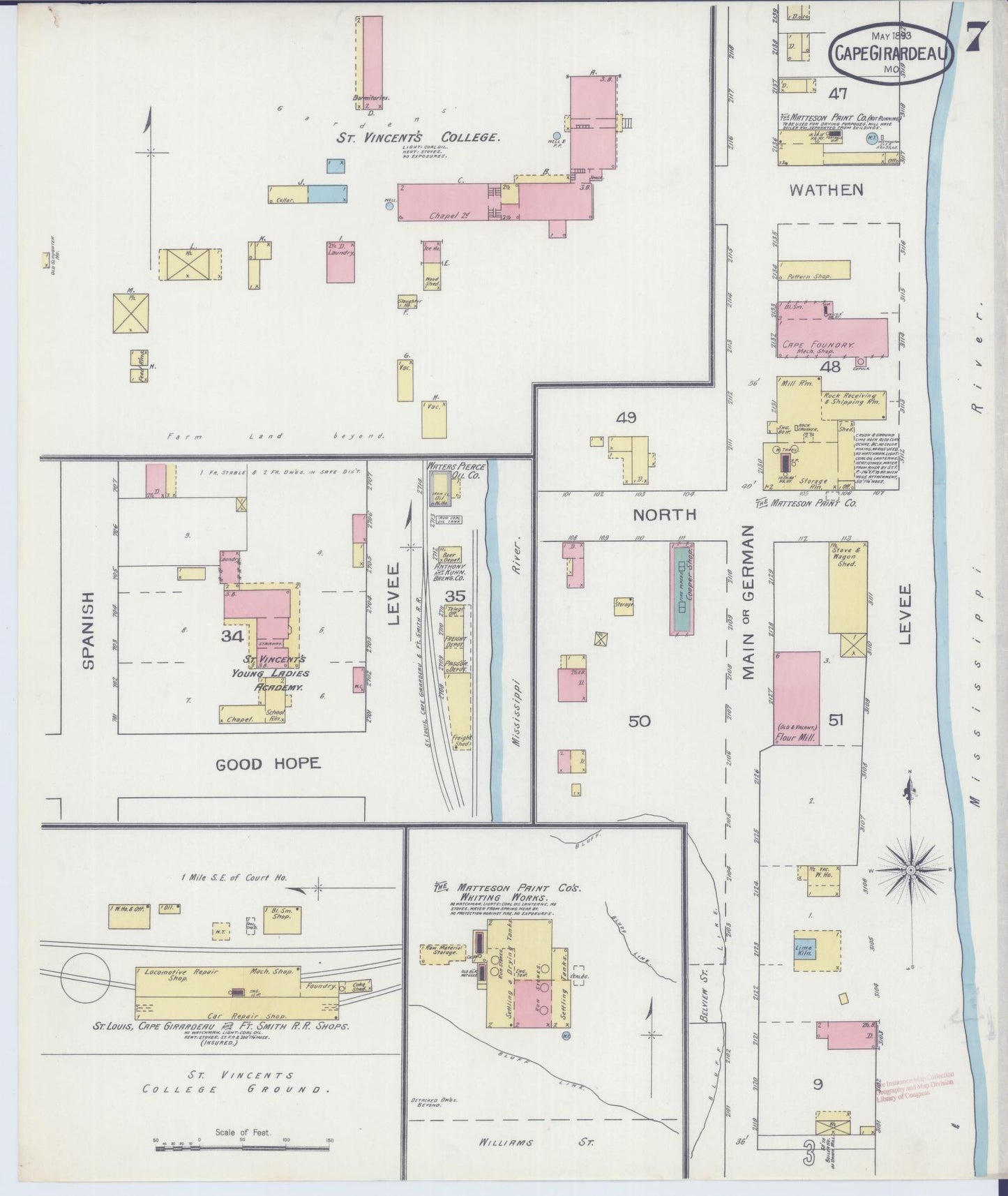 Sanborn Fire Insurance Map from Cape Girardeau, Cape Girardeau County, Missouri (1893), Sheet #0007 - Complete Map Set gallery image, historic Sanborn map, vintage wall art, Missouri Missouri