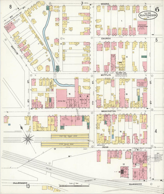 Sanborn Fire Insurance Map from Huntingdon, Huntingdon County, Pennsylvania (1906), Sheet #0006 - Historic Sanborn Fire Insurance Map Print, vintage old map wall art, antique decor, genealogy gift, Pennsylvania Pennsylvania map