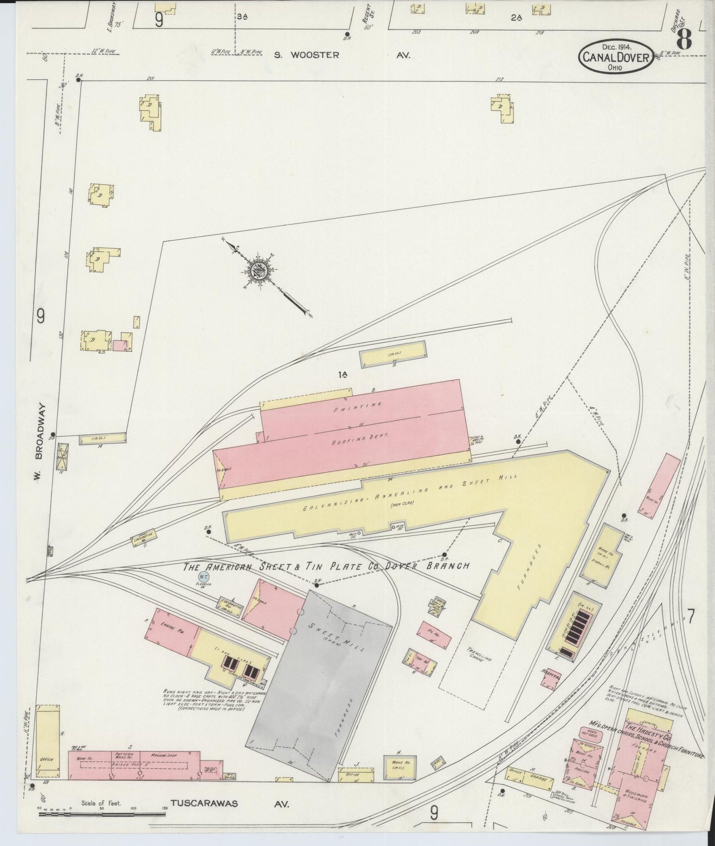 Sanborn Fire Insurance Map from Canal Dover, Tuscarawas County, Ohio (1914), Sheet #0008 - Historic Sanborn Fire Insurance Map Print, vintage old map wall art, antique decor, genealogy gift, Ohio Ohio map