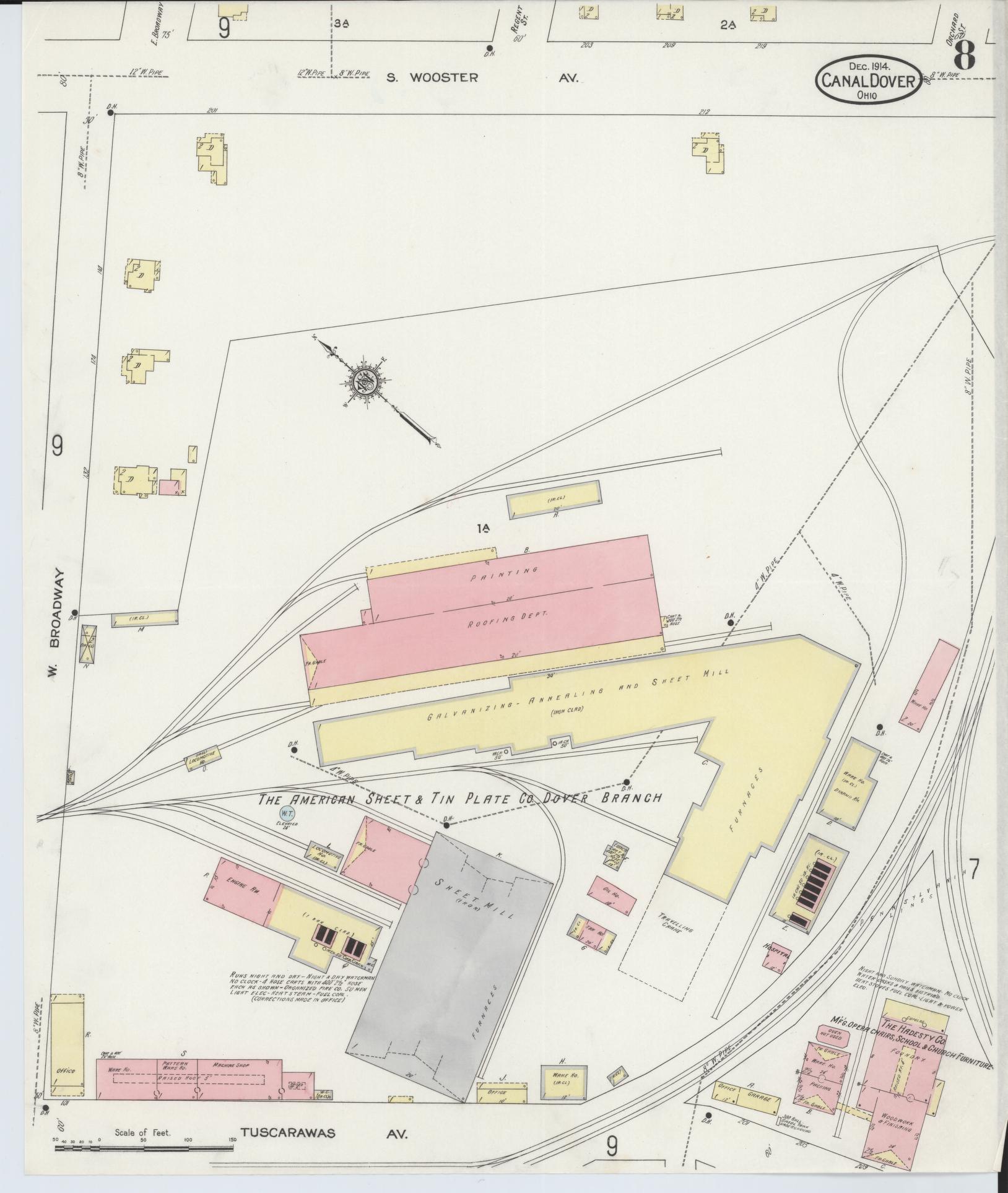 Sanborn Fire Insurance Map from Canal Dover, Tuscarawas County, Ohio (1914), Sheet #0008 - Historic Sanborn Fire Insurance Map Print, vintage old map wall art, antique decor, genealogy gift, Ohio Ohio map