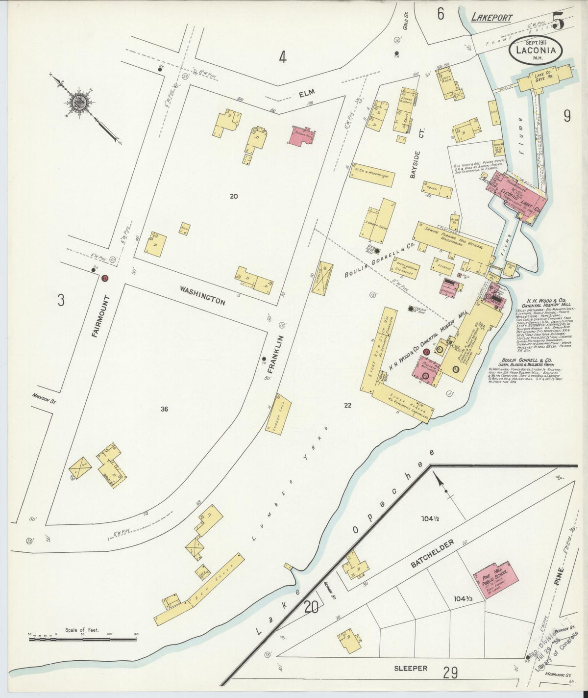 Sanborn Fire Insurance Map from Laconia, Belknap County, New Hampshire (1911), Sheet #0005 - Complete Map Set gallery image, historic Sanborn map, vintage wall art, New Hampshire New Hampshire