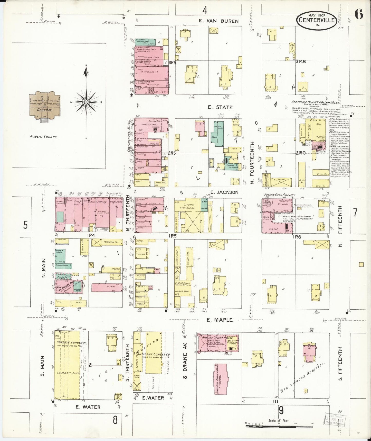 Sanborn Fire Insurance Map from Centerville, Appanoose County, Iowa (1907), Sheet #0006 - Historic Sanborn Fire Insurance Map Print, vintage old map wall art