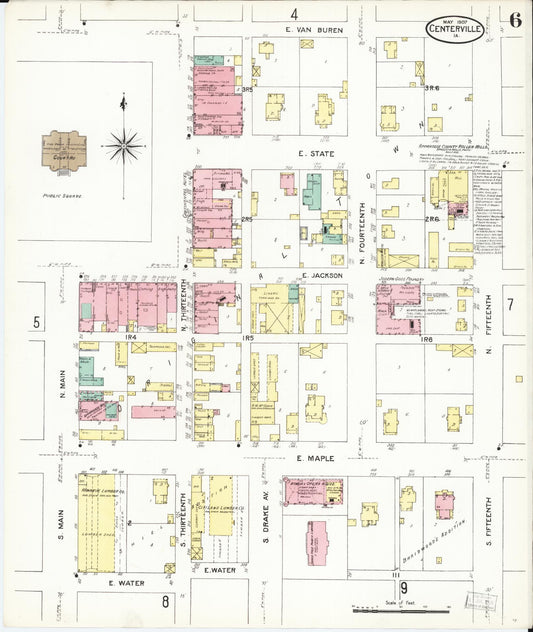 Sanborn Fire Insurance Map from Centerville, Appanoose County, Iowa (1907), Sheet #0006 - Historic Sanborn Fire Insurance Map Print, vintage old map wall art