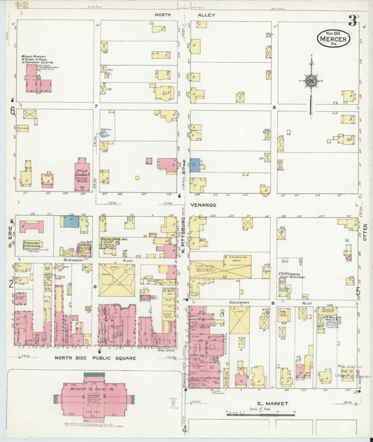 Sanborn Fire Insurance Map from Mercer, Mercer County, Pennsylvania (1910), Sheet #0003 - Historic Sanborn Fire Insurance Map Print, vintage old map wall art, antique decor, genealogy gift, Pennsylvania Pennsylvania map