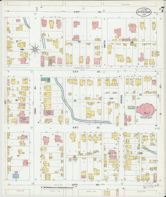 Sanborn Fire Insurance Map from Atchison, Atchison County, Kansas (1901), Sheet #0007 - Historic Sanborn Fire Insurance Map Print, vintage old map wall art, antique decor, genealogy gift, Kansas Kansas map
