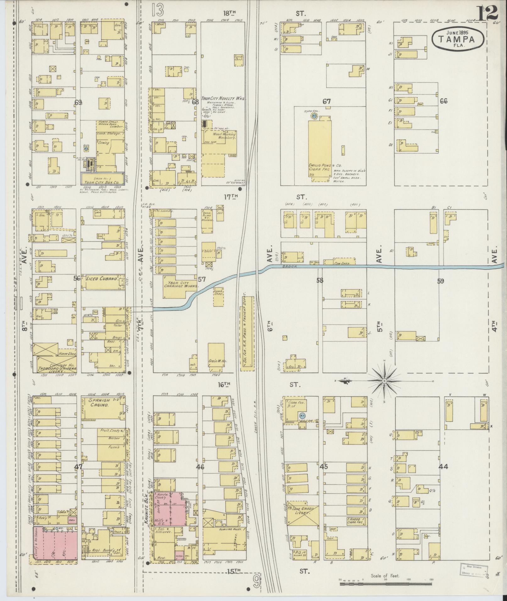 Sanborn Fire Insurance Map from Tampa, Hillsborough County, Florida (1895), Sheet #0016 - Complete Map Set gallery image, historic Sanborn map, vintage wall art, Florida Florida