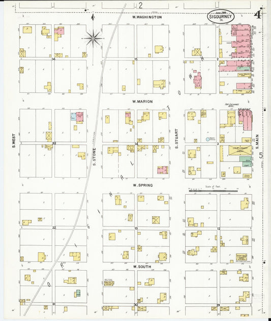 Sanborn Fire Insurance Map from Sigourney, Kiokuk County, Iowa (1899), Sheet #0004 - Historic Sanborn Fire Insurance Map Print, vintage old map wall art