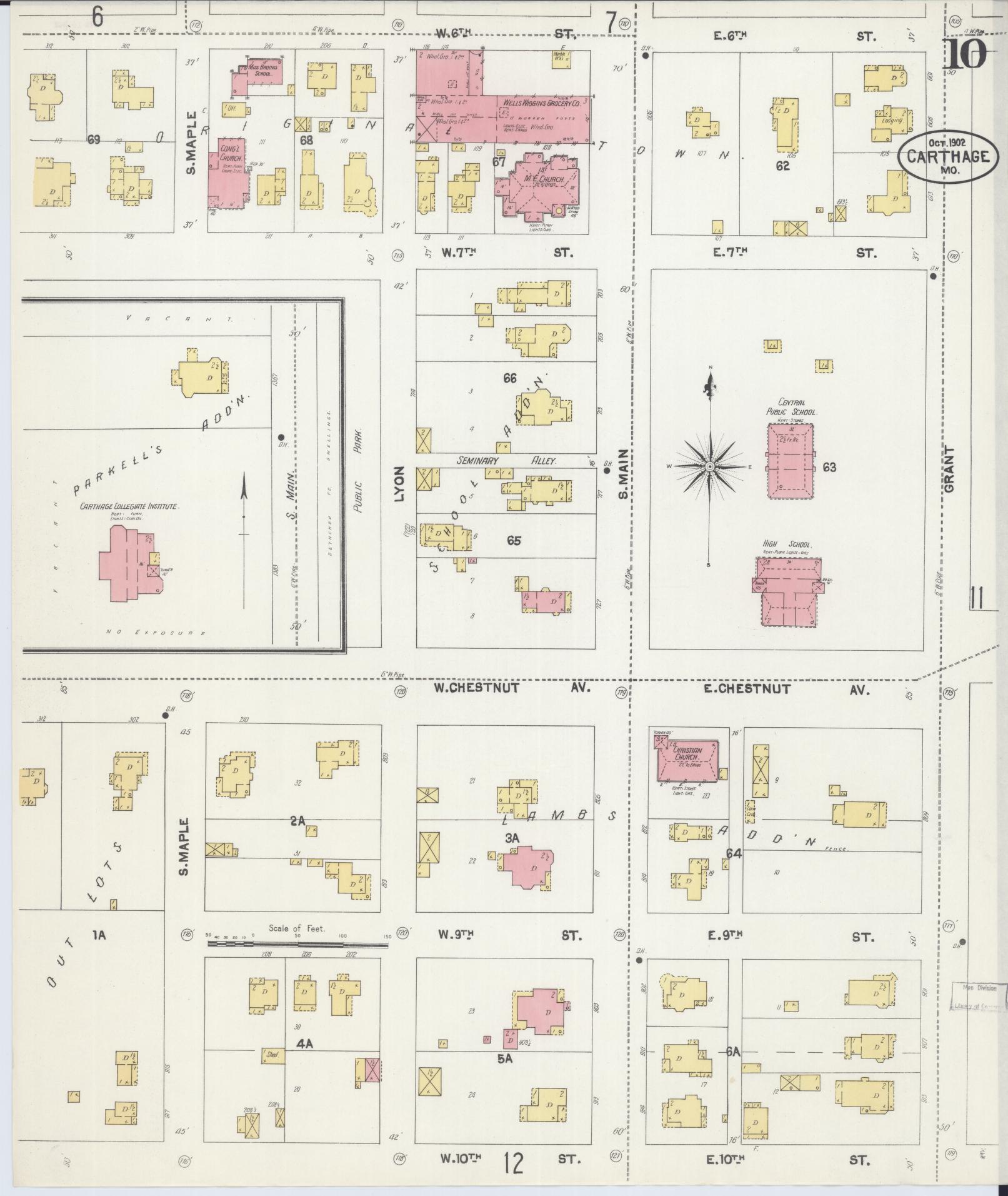 Sanborn Fire Insurance Map from Carthage, Jasper County, Missouri (1902), Sheet #0010 - Complete Map Set gallery image, historic Sanborn map, vintage wall art, Missouri Missouri