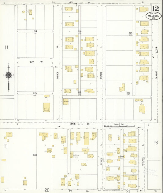 Sanborn Fire Insurance Map from Medford, Jackson County, Oregon (1911), Sheet #0012 - Historic Sanborn Fire Insurance Map Print, vintage old map wall art, antique decor, genealogy gift, Oregon Oregon map