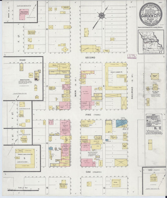 Sanborn Fire Insurance Map from Garden City, Cass County, Missouri (1913), Sheet #0001 - Historic Sanborn Fire Insurance Map Print, vintage old map wall art, antique decor, genealogy gift, Missouri Missouri map