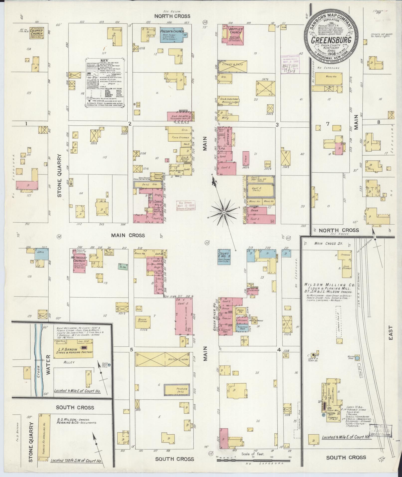 Sanborn Fire Insurance Map from Greensburg, Green County, Kentucky (1908), Sheet #0001 - Historic Sanborn Fire Insurance Map Print, vintage old map wall art, antique decor, genealogy gift, Kentucky Kentucky map