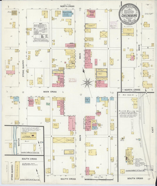 Sanborn Fire Insurance Map from Greensburg, Green County, Kentucky (1908), Sheet #0001 - Historic Sanborn Fire Insurance Map Print, vintage old map wall art, antique decor, genealogy gift, Kentucky Kentucky map