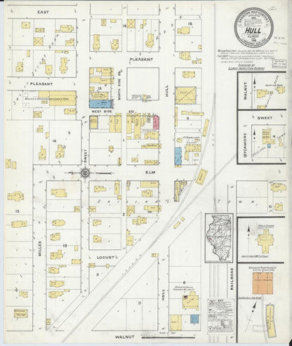 Sanborn Fire Insurance Map from Hull, Pike County, Illinois (1916), Sheet #0001 - Historic Sanborn Fire Insurance Map Print, vintage old map wall art, antique decor, genealogy gift, Illinois Illinois map