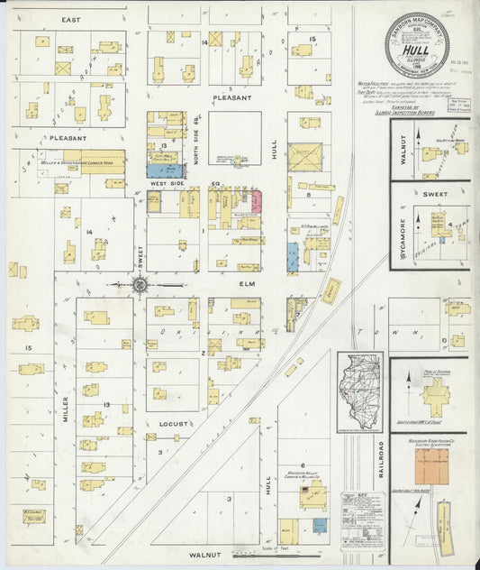 Sanborn Fire Insurance Map from Hull, Pike County, Illinois (1916), Sheet #0001 - Historic Sanborn Fire Insurance Map Print, vintage old map wall art, antique decor, genealogy gift, Illinois Illinois map
