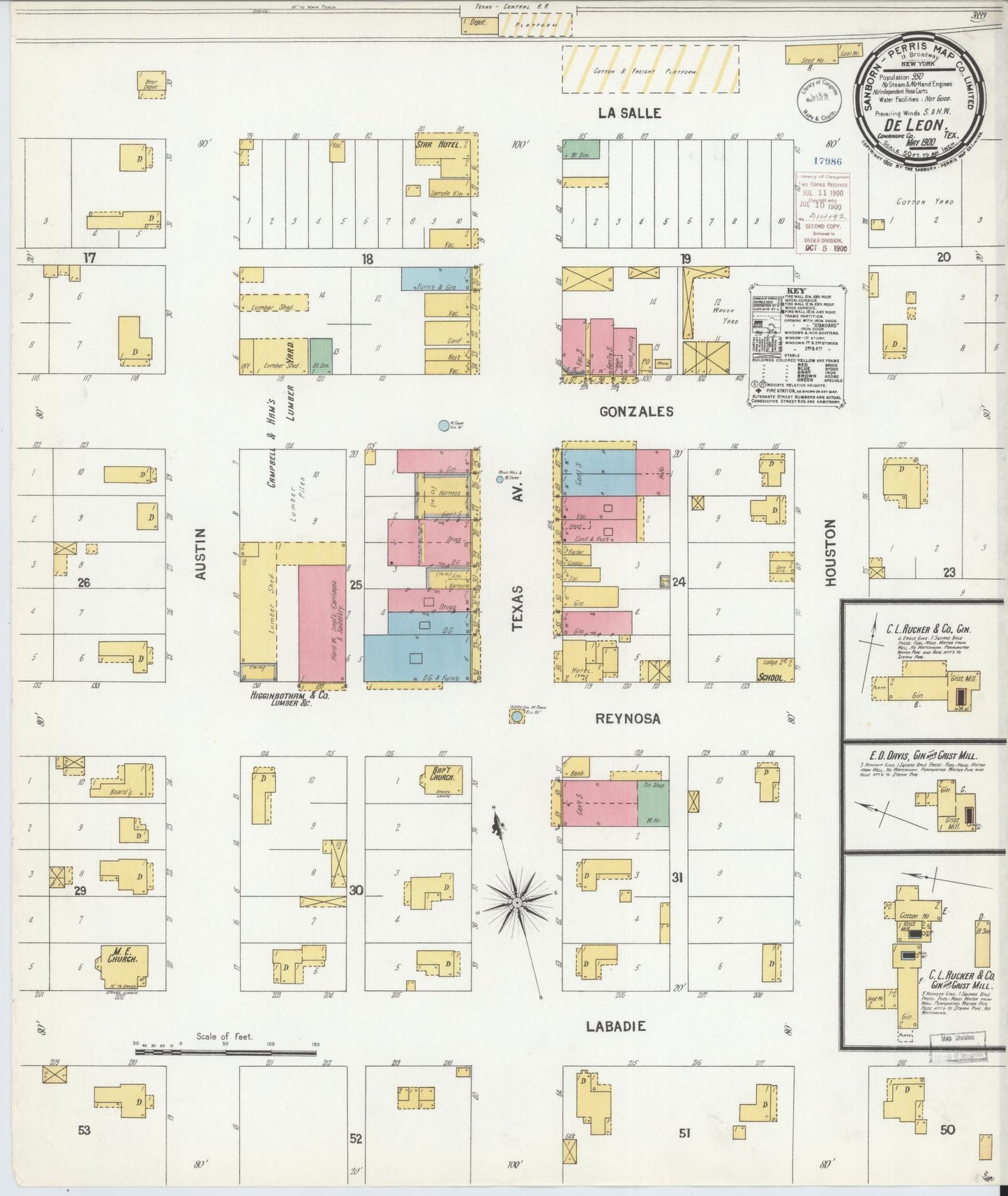 Sanborn Fire Insurance Map from De Leon, Comanche County, Texas. (1900) – Historic Sanborn Fire Insurance Map Print