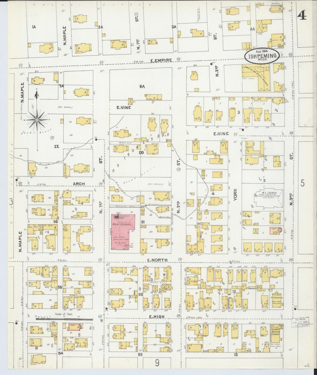 Sanborn Fire Insurance Map from Ishpeming, Marquette County, Michigan (1904), Sheet #0004 - Historic Sanborn Fire Insurance Map Print, vintage old map wall art, antique decor, genealogy gift, Michigan Michigan map